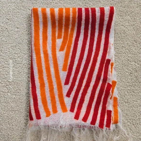 NWOT Zoe Woven Scarf with Vibrant Wool Stripes Red & Orange - Picture 15 of 16